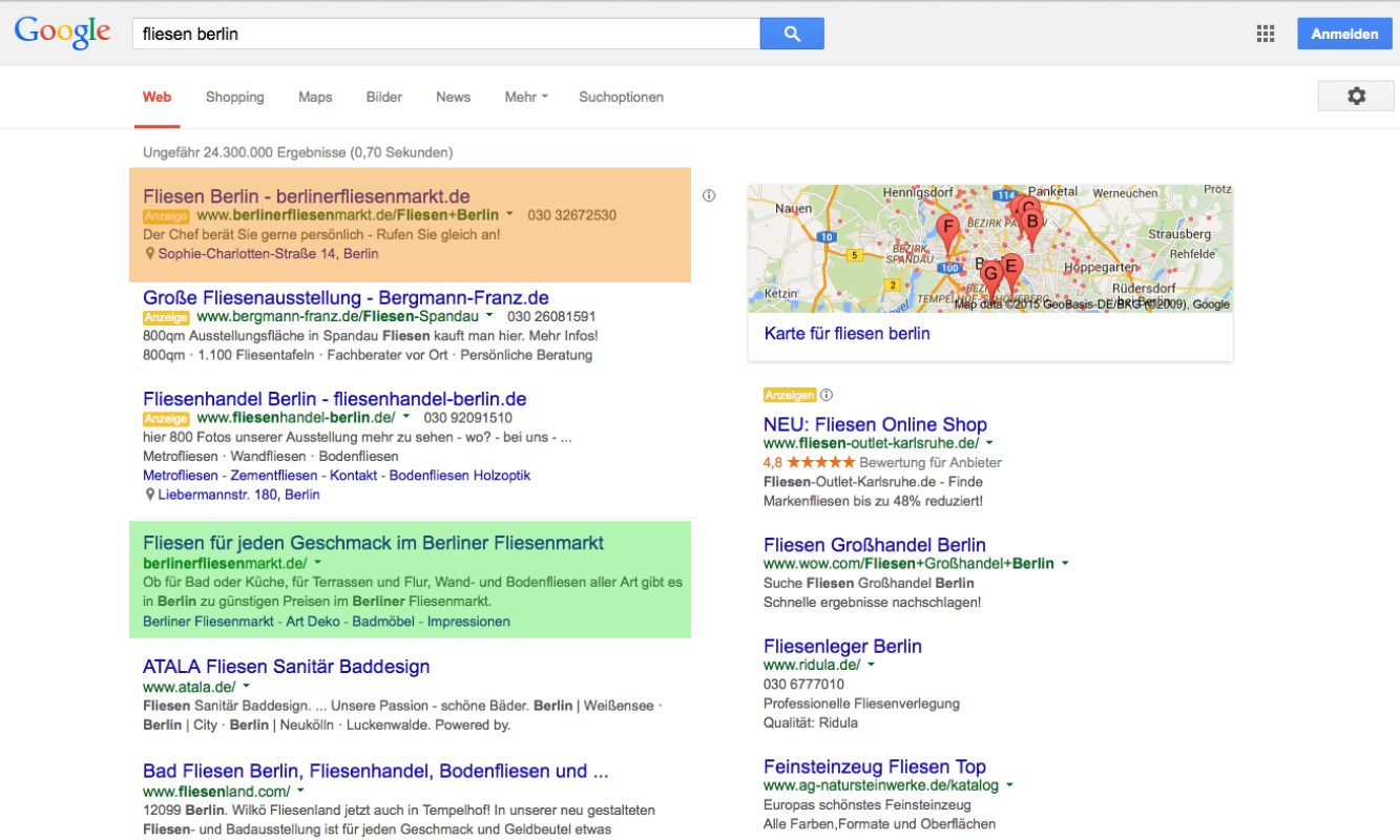 Google Suche Screenshot Berliner Fliesenmarkt